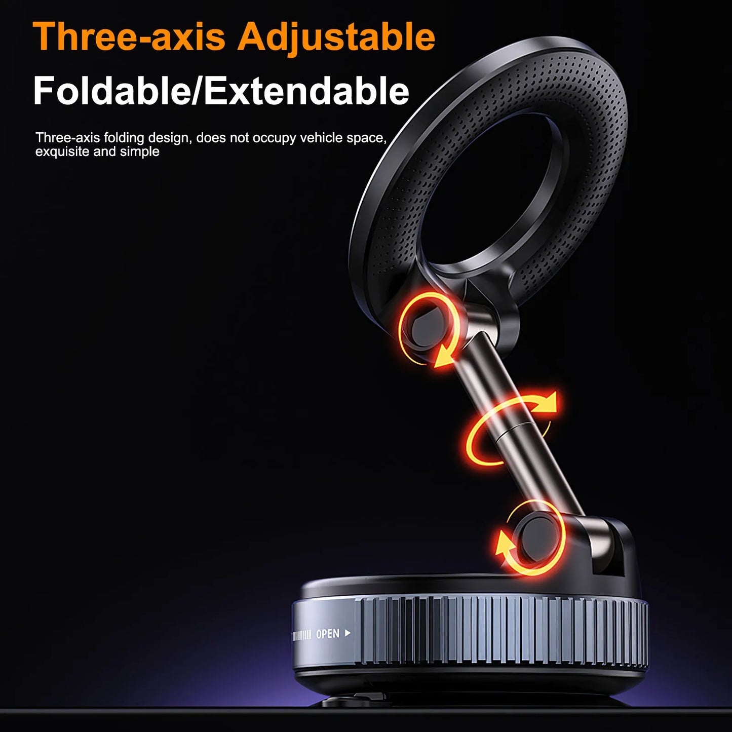 Strong Magnetic Car Phone Holder – Foldable, 360° Adjustable | Vacuum Mount for Car, Desk, Bathroom - Big Cart Sky