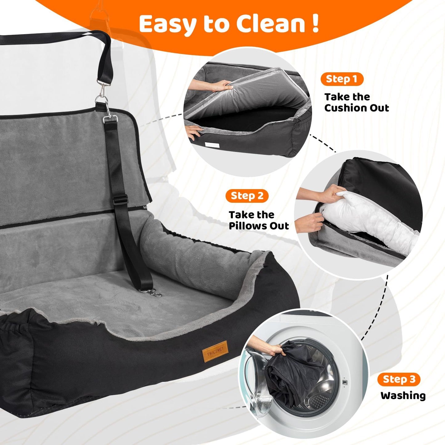 Coral Fleece Dog Booster Seat, Pet Travel Bed With Storage And Clip-on Leash, For Large Dogs 70 Lbs Or 2 Medium,Small Dogs