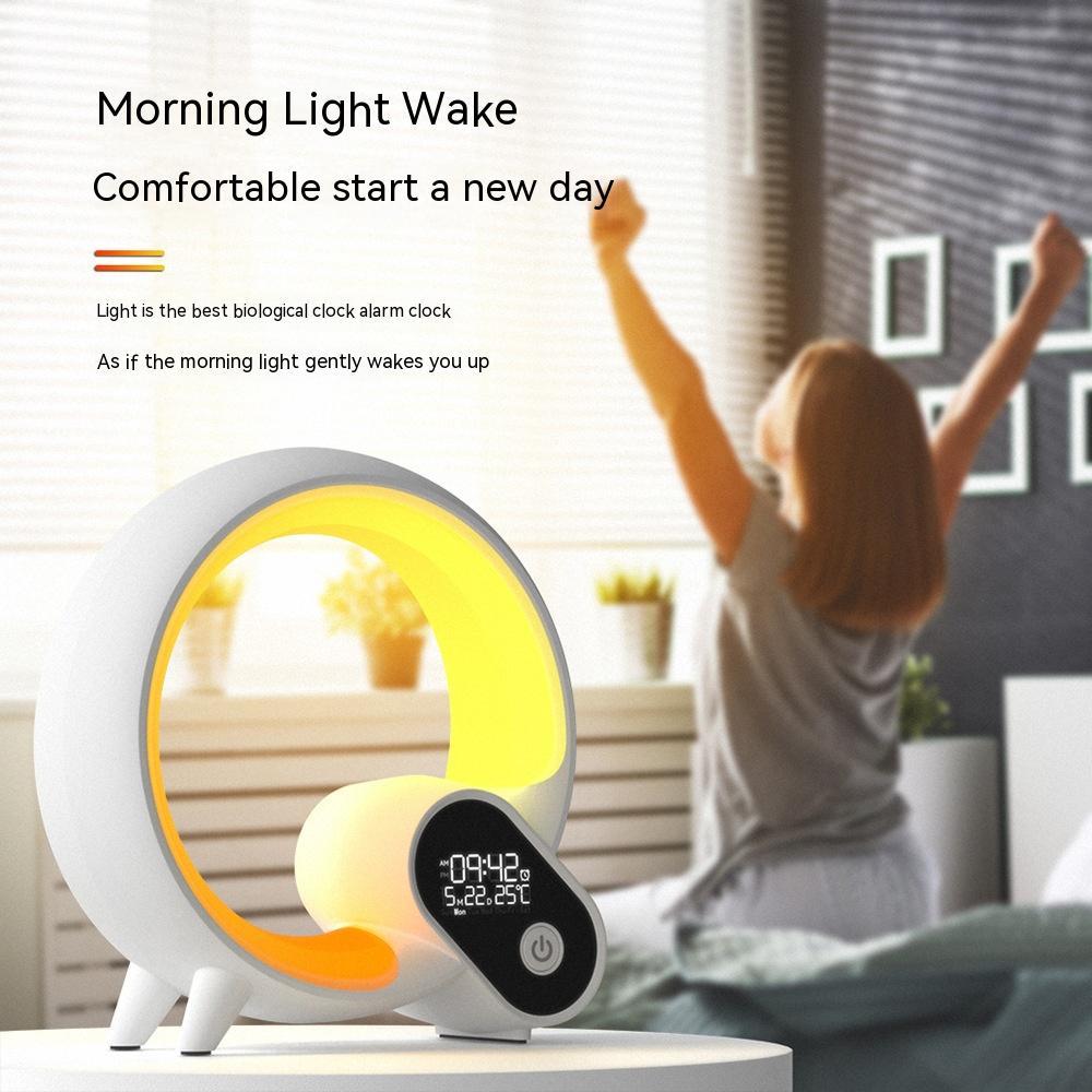 Creative Q Light Analog Sunrise Digital Display Alarm Clock Bluetooth Audio Intelligent Wake-up Q Colorful Atmosphere Light - Big Cart Sky