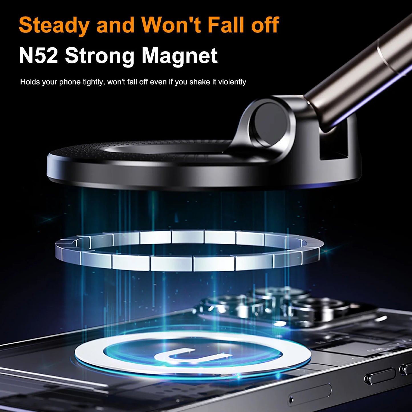 Strong Magnetic Car Phone Holder – Foldable, 360° Adjustable | Vacuum Mount for Car, Desk, Bathroom - Big Cart Sky