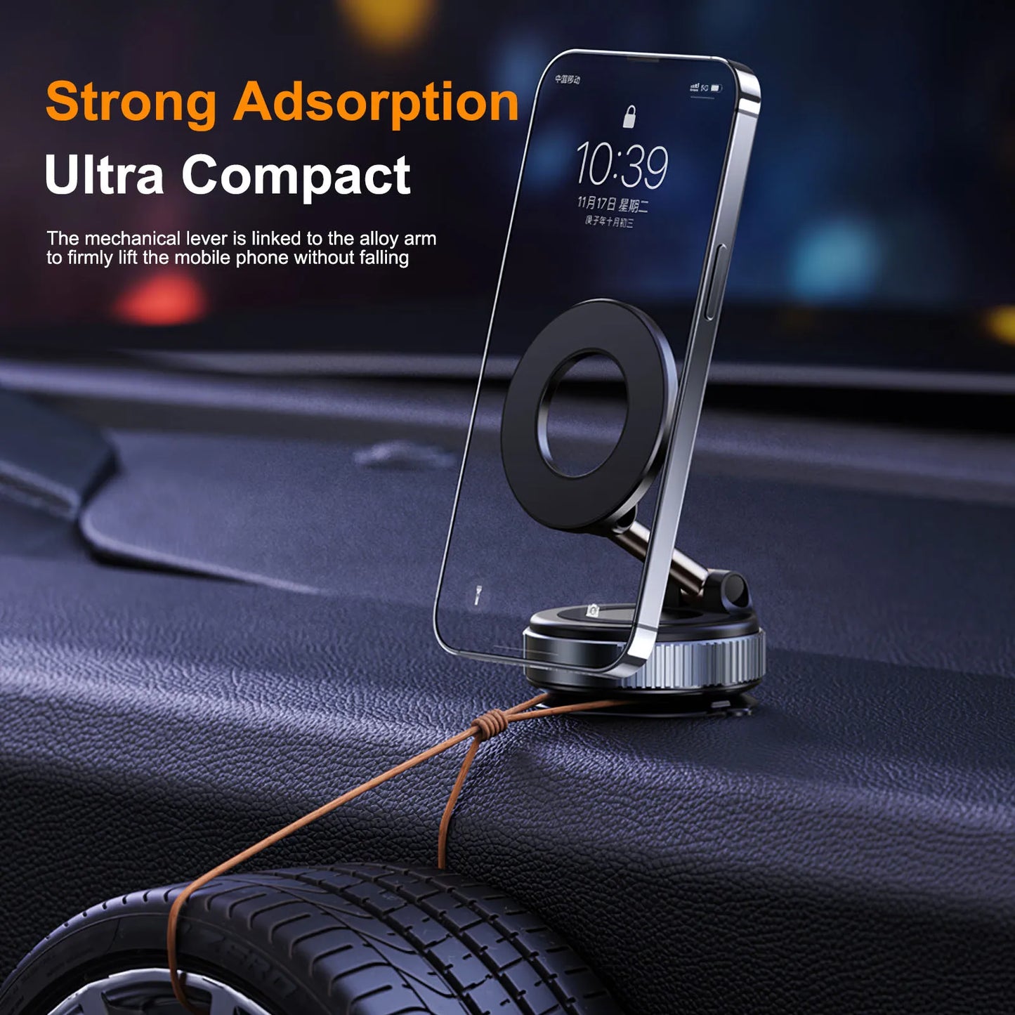 Strong Magnetic Car Phone Holder – Foldable, 360° Adjustable | Vacuum Mount for Car, Desk, Bathroom - Big Cart Sky