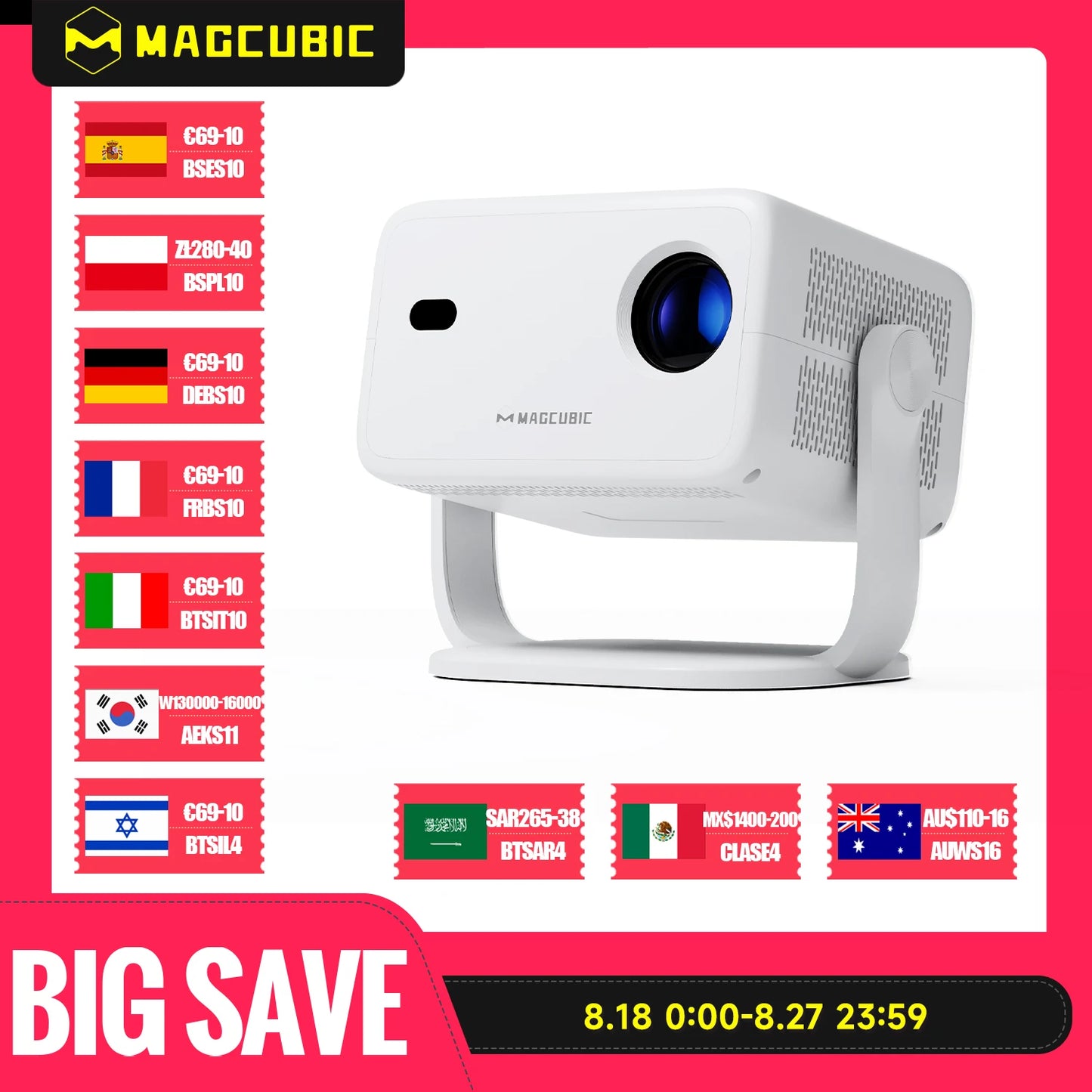 Magcubic Native 1080P 650ANSI 4K Android 11 L018 360° Projector With Auto Keystone Focus Air Mouse Wifi6 BT5.2 Portable Outdoor - Big Cart Sky