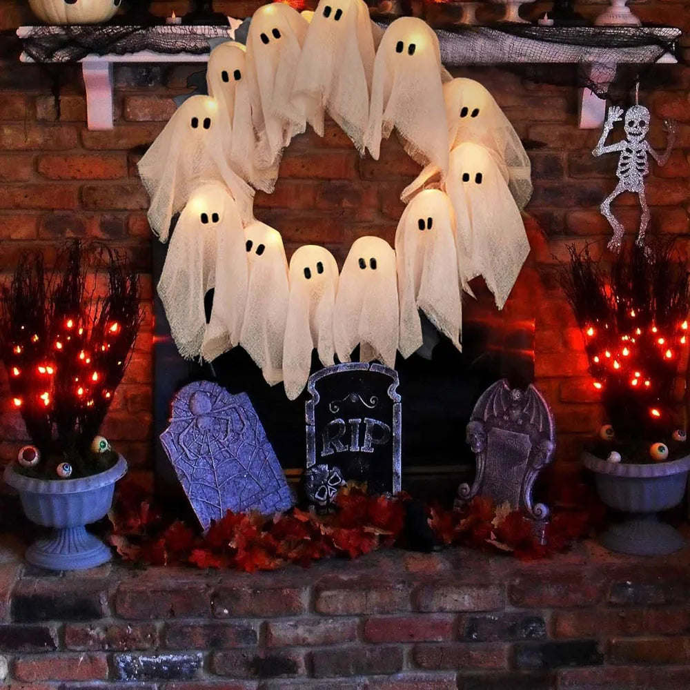 SpookGlow™ Ghost Wreath – Light Up Your Haunt - Big Cart Sky