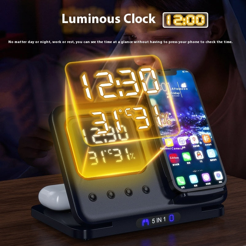 15W Wireless Chargers Stand 5 In1 LED Digital Alarm Clock Fast Charging Dock Station - Big Cart Sky