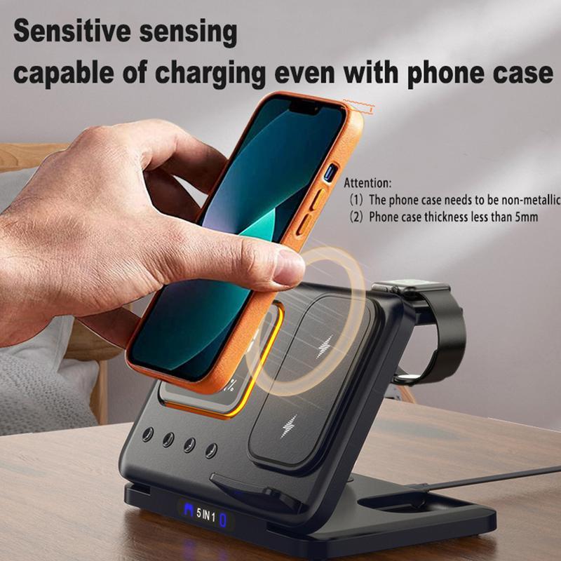 15W Wireless Chargers Stand 5 In1 LED Digital Alarm Clock Fast Charging Dock Station - Big Cart Sky