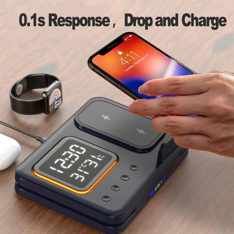15W Wireless Chargers Stand 5 In1 LED Digital Alarm Clock Fast Charging Dock Station - Big Cart Sky