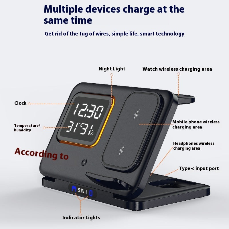 15W Wireless Chargers Stand 5 In1 LED Digital Alarm Clock Fast Charging Dock Station - Big Cart Sky