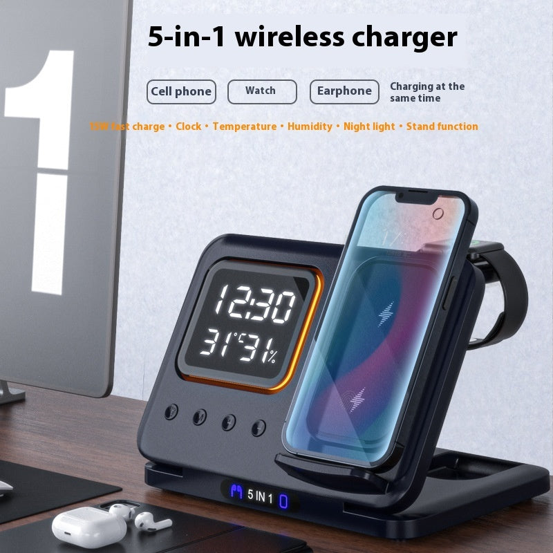 15W Wireless Chargers Stand 5 In1 LED Digital Alarm Clock Fast Charging Dock Station - Big Cart Sky