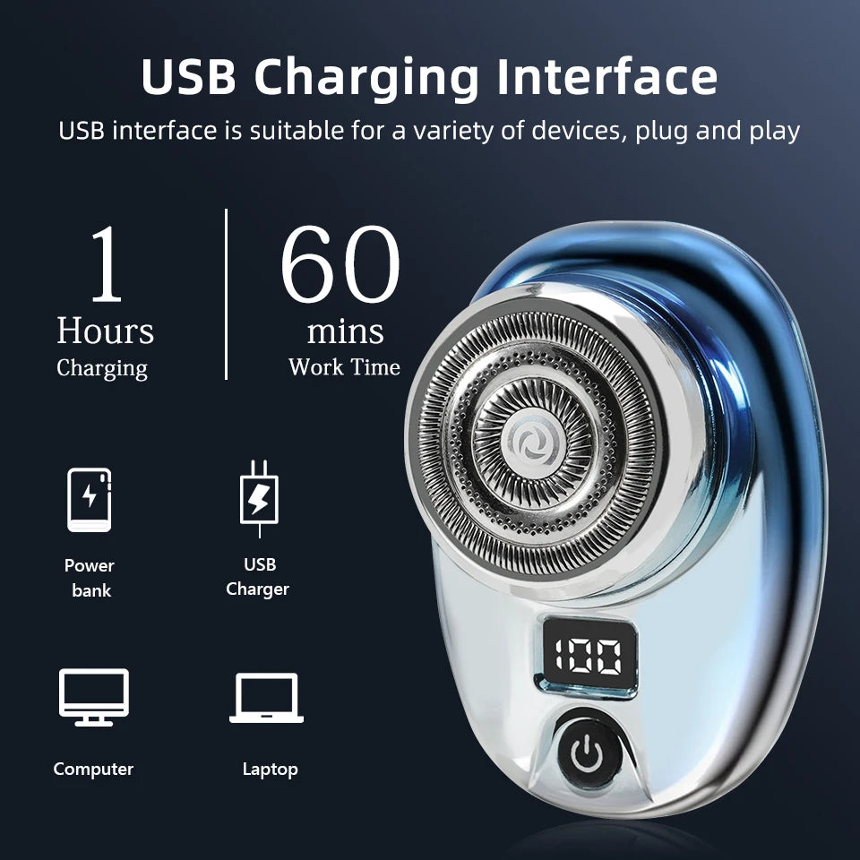 Portable Mini Electric Razor with Wet and Dry Functionality, Fast Charging, Digital Display, and Upgraded 1-Hour Charge Time