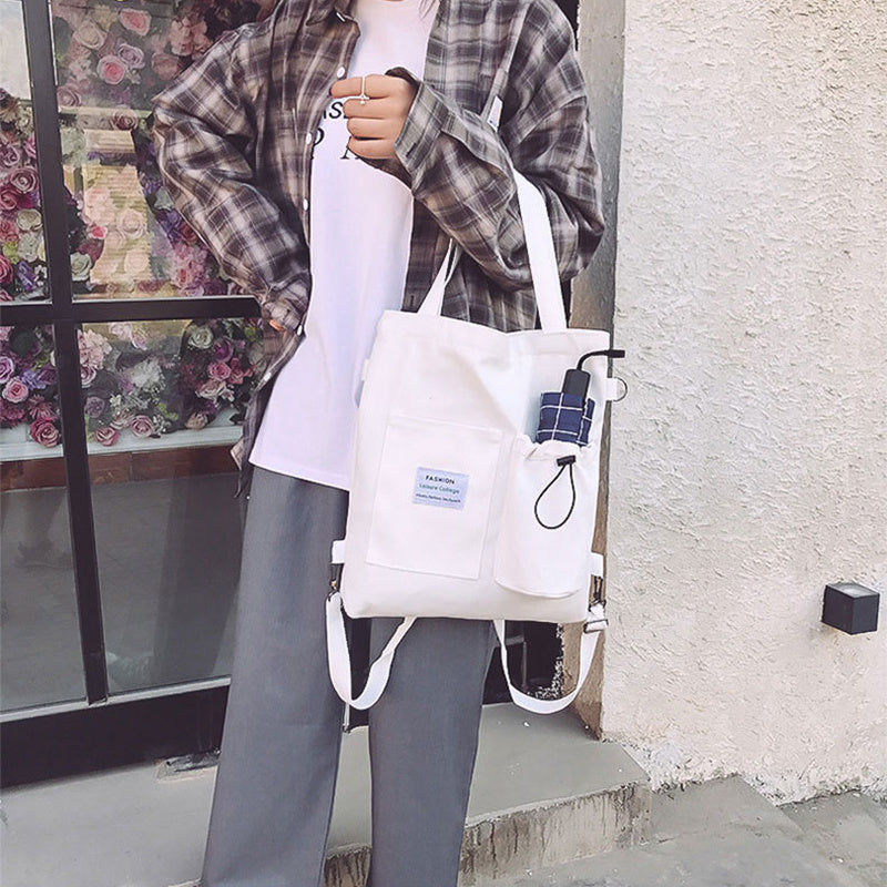 Harajuku Canvas Bags Students Handbag With Pockets Preppy Buckpack Shoulder Bag For Women Shoolbags - Big Cart Sky