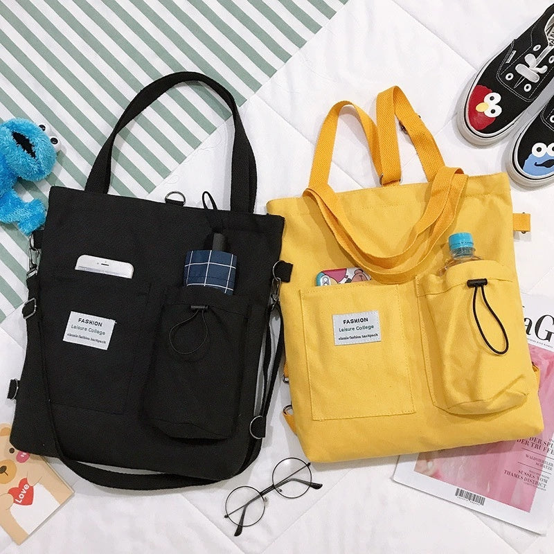 Harajuku Canvas Bags Students Handbag With Pockets Preppy Buckpack Shoulder Bag For Women Shoolbags - Big Cart Sky