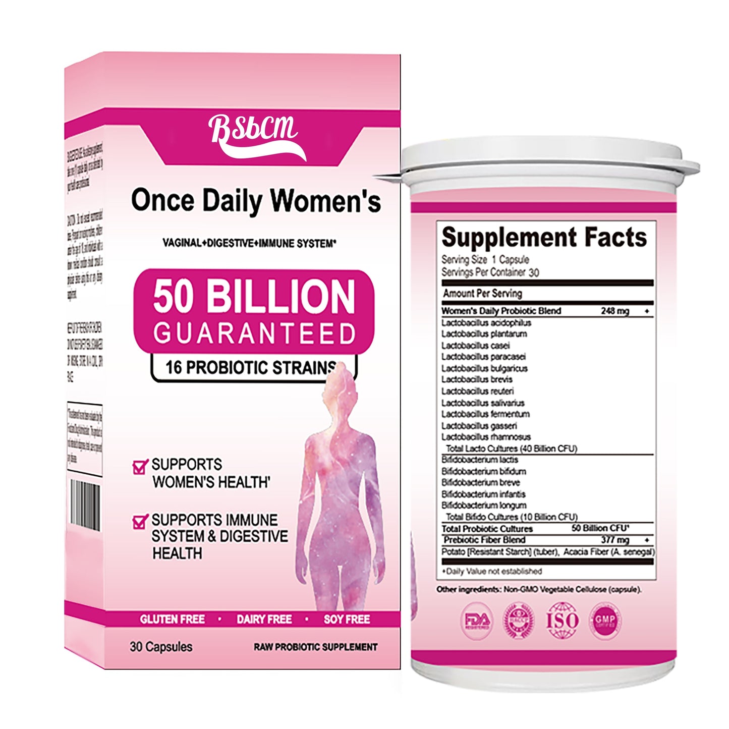 Once Daily Probiotics For Women 50 Billion CFU 16 Probiotic Strains With Organic Prebiotics For Digestive, Vaginal & Immune Health, Dairy Free, Shelf Stable 30 Capsules - Big Cart Sky