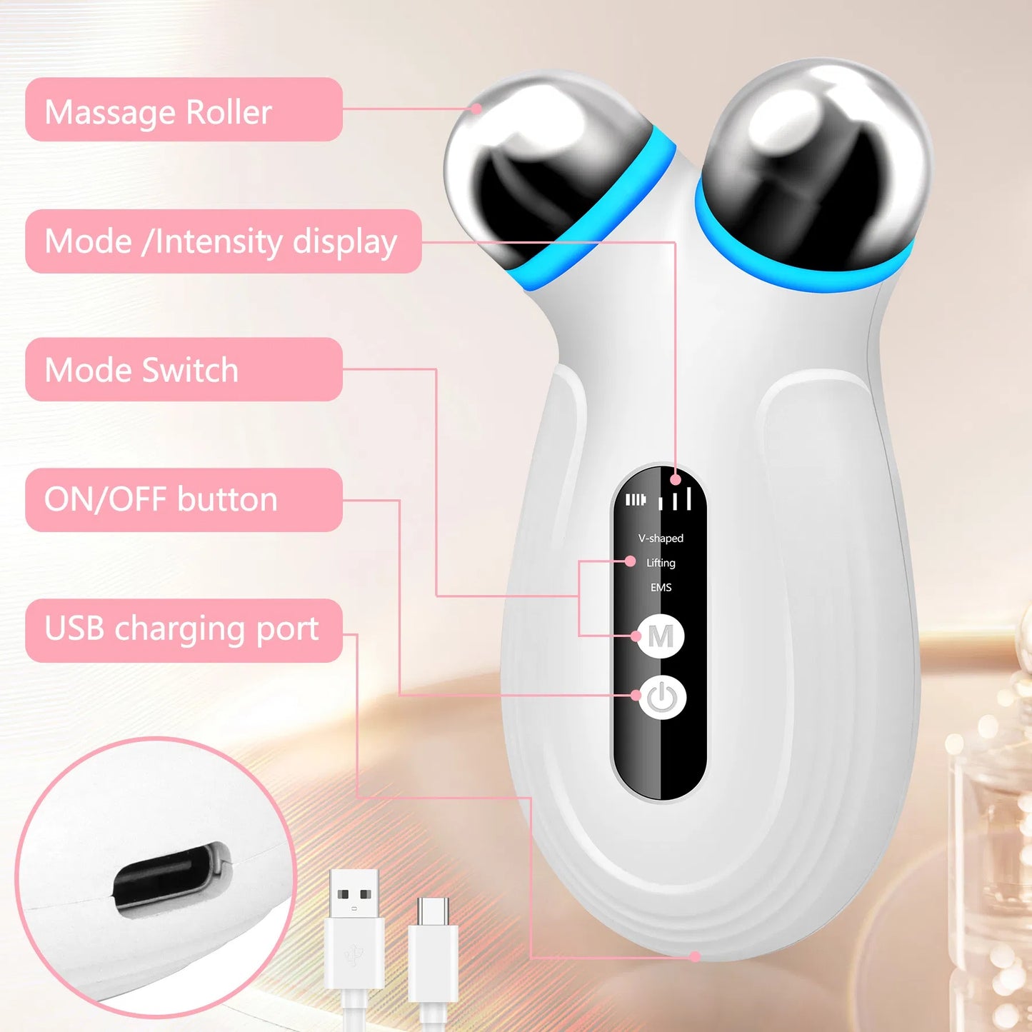 Anti Aging And Wrinkles Microcurrent Facial Device, Boost Skin Care Products Absorption - White - Big Cart Sky