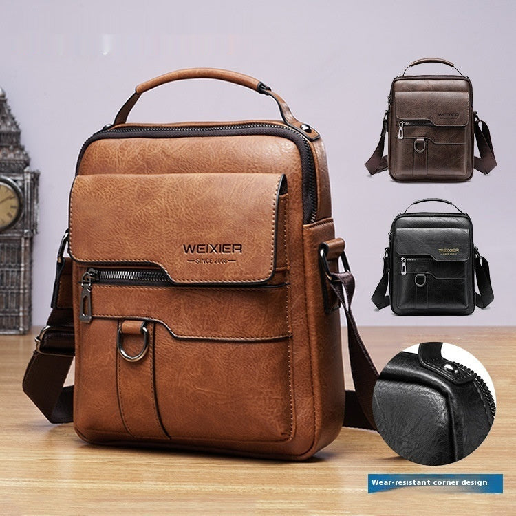 Popular Men's Messenger Bag One Shoulder Retro Business Backpack PU Leather Flaps Crossbody Bags Business Flap Male Solid Travel Bag - Big Cart Sky