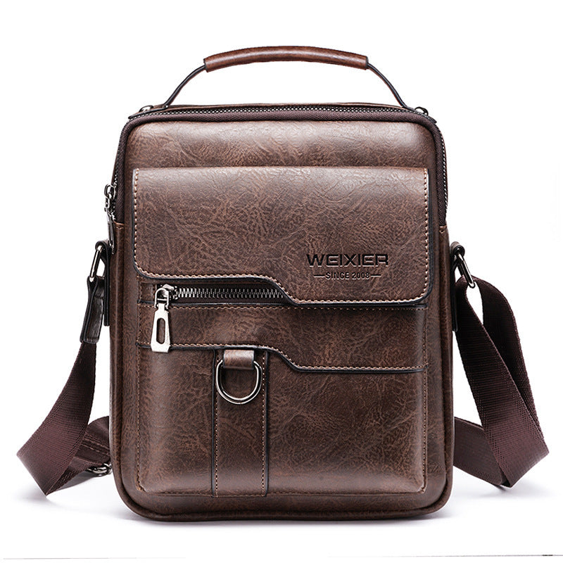 Popular Men's Messenger Bag One Shoulder Retro Business Backpack PU Leather Flaps Crossbody Bags Business Flap Male Solid Travel Bag - Big Cart Sky