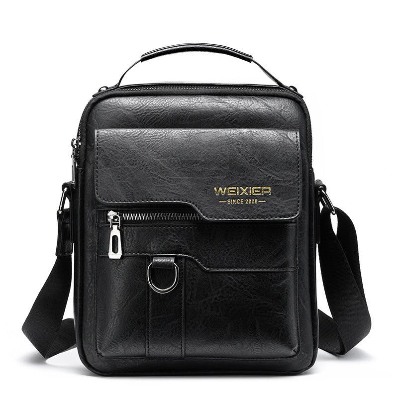 Popular Men's Messenger Bag One Shoulder Retro Business Backpack PU Leather Flaps Crossbody Bags Business Flap Male Solid Travel Bag - Big Cart Sky