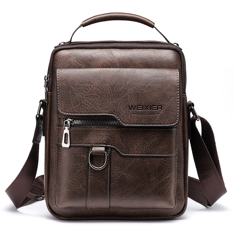 Popular Men's Messenger Bag One Shoulder Retro Business Backpack PU Leather Flaps Crossbody Bags Business Flap Male Solid Travel Bag - Big Cart Sky