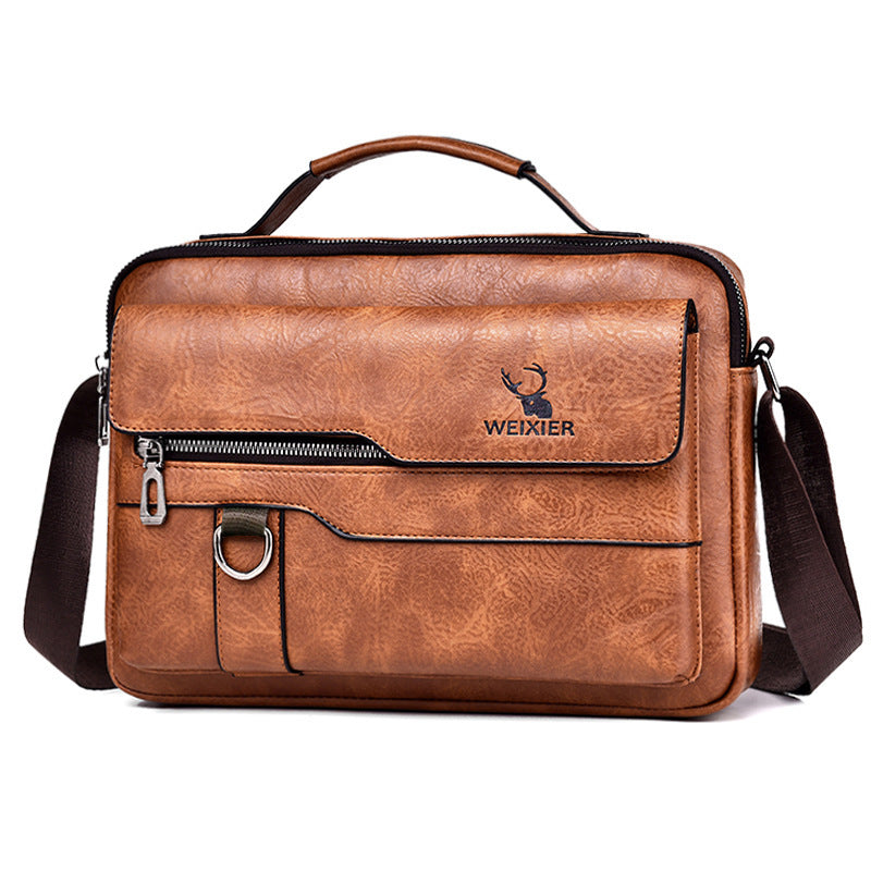 Popular Men's Messenger Bag One Shoulder Retro Business Backpack PU Leather Flaps Crossbody Bags Business Flap Male Solid Travel Bag - Big Cart Sky