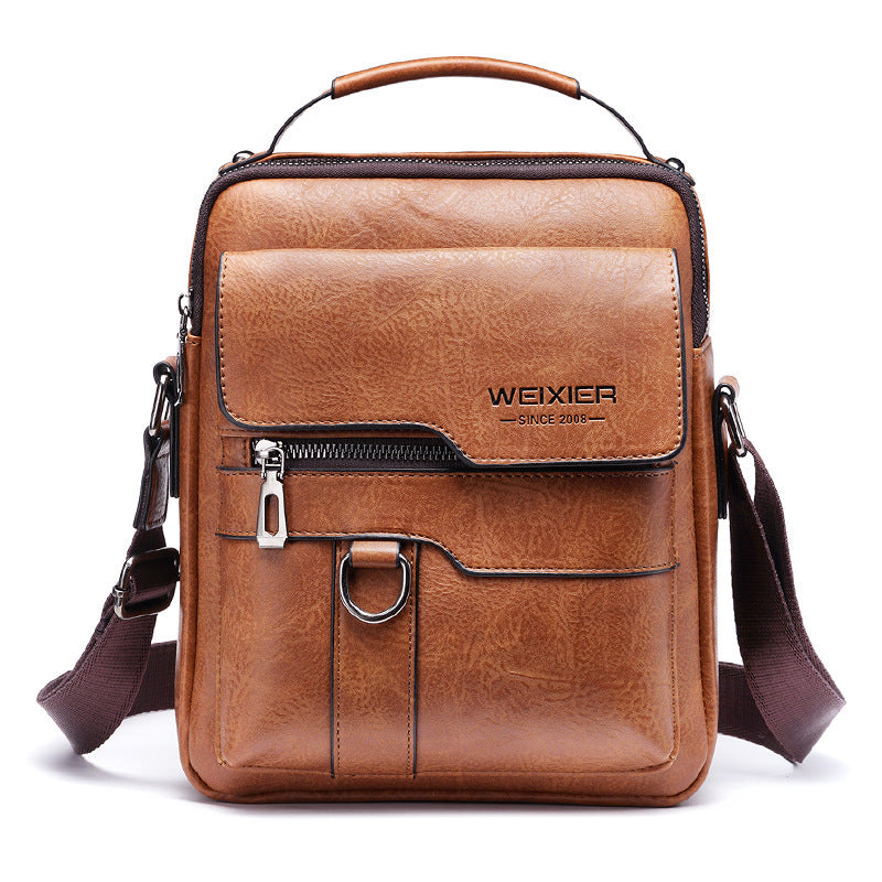 Popular Men's Messenger Bag One Shoulder Retro Business Backpack PU Leather Flaps Crossbody Bags Business Flap Male Solid Travel Bag - Big Cart Sky