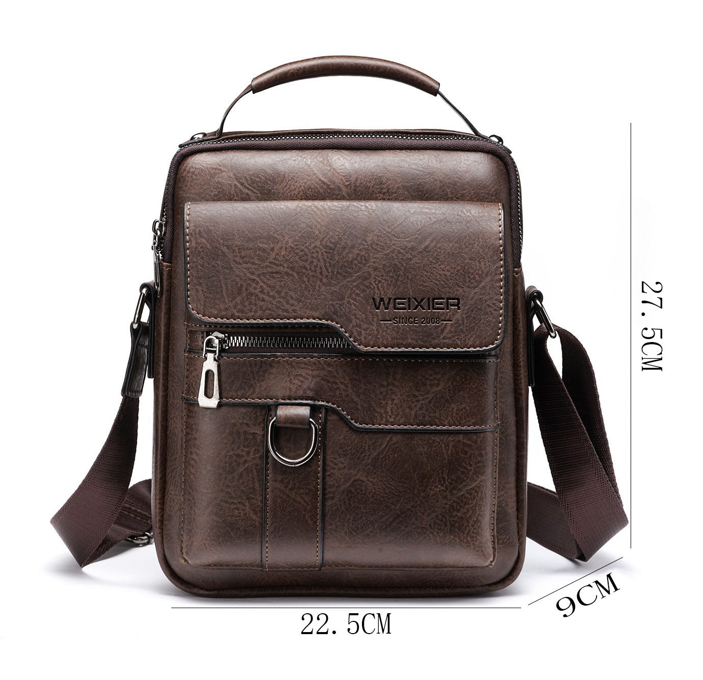 Popular Men's Messenger Bag One Shoulder Retro Business Backpack PU Leather Flaps Crossbody Bags Business Flap Male Solid Travel Bag - Big Cart Sky