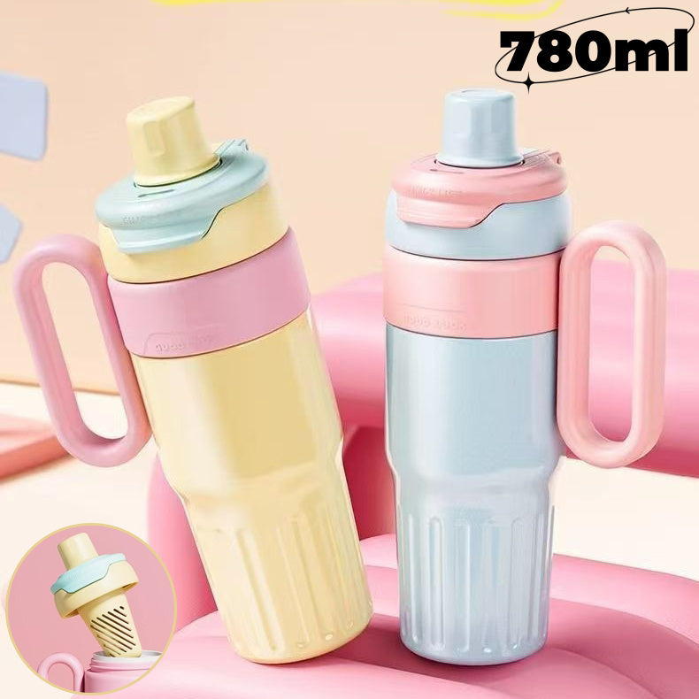 780ml Gradient Double Drink Thermal Cup Stainless Steel With Lid Coffee Cup Thermos Large Capacity Straw Cup For Male And Female - Big Cart Sky