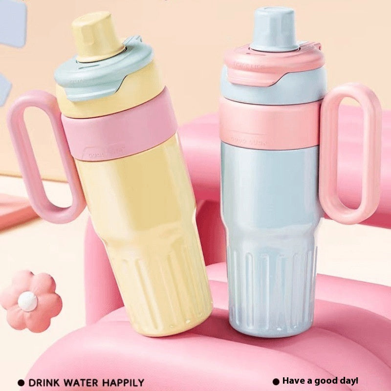 780ml Gradient Double Drink Thermal Cup Stainless Steel With Lid Coffee Cup Thermos Large Capacity Straw Cup For Male And Female - Big Cart Sky
