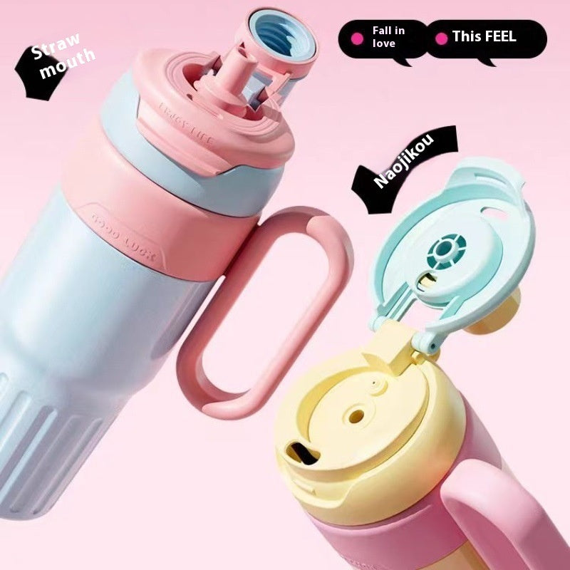 780ml Gradient Double Drink Thermal Cup Stainless Steel With Lid Coffee Cup Thermos Large Capacity Straw Cup For Male And Female - Big Cart Sky
