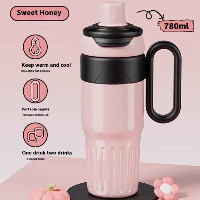 780ml Gradient Double Drink Thermal Cup Stainless Steel With Lid Coffee Cup Thermos Large Capacity Straw Cup For Male And Female - Big Cart Sky