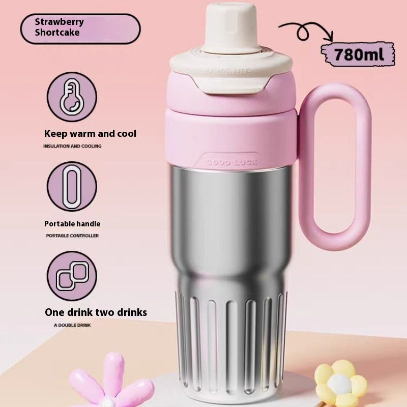 780ml Gradient Double Drink Thermal Cup Stainless Steel With Lid Coffee Cup Thermos Large Capacity Straw Cup For Male And Female - Big Cart Sky