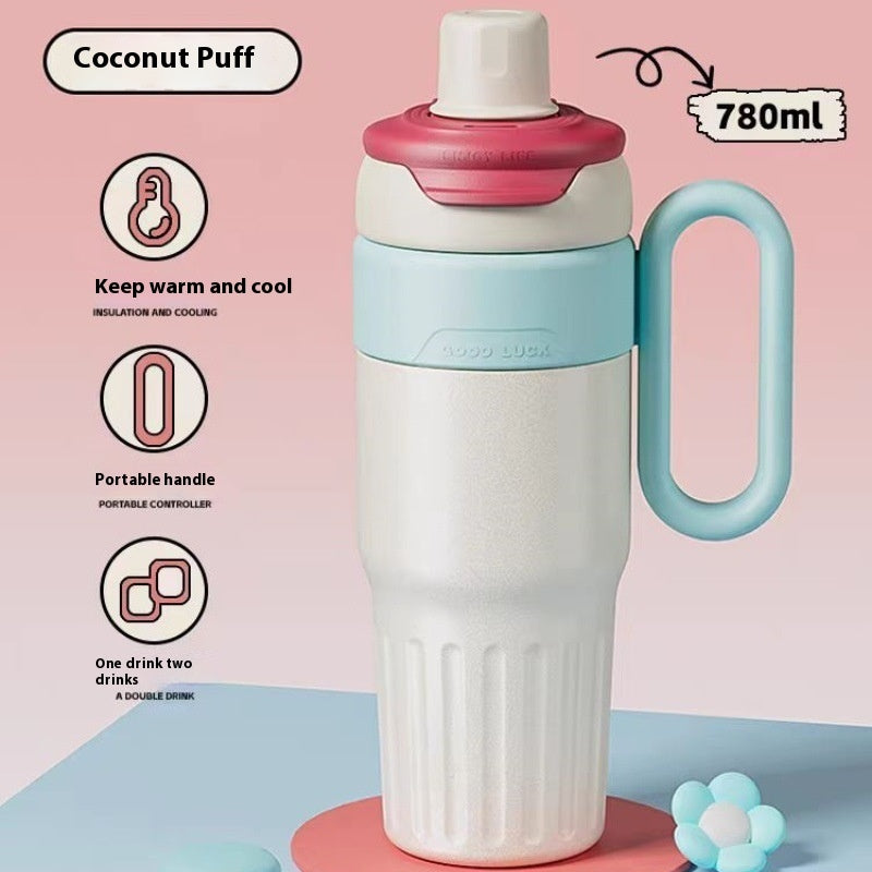 780ml Gradient Double Drink Thermal Cup Stainless Steel With Lid Coffee Cup Thermos Large Capacity Straw Cup For Male And Female - Big Cart Sky