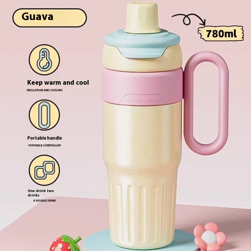 780ml Gradient Double Drink Thermal Cup Stainless Steel With Lid Coffee Cup Thermos Large Capacity Straw Cup For Male And Female - Big Cart Sky