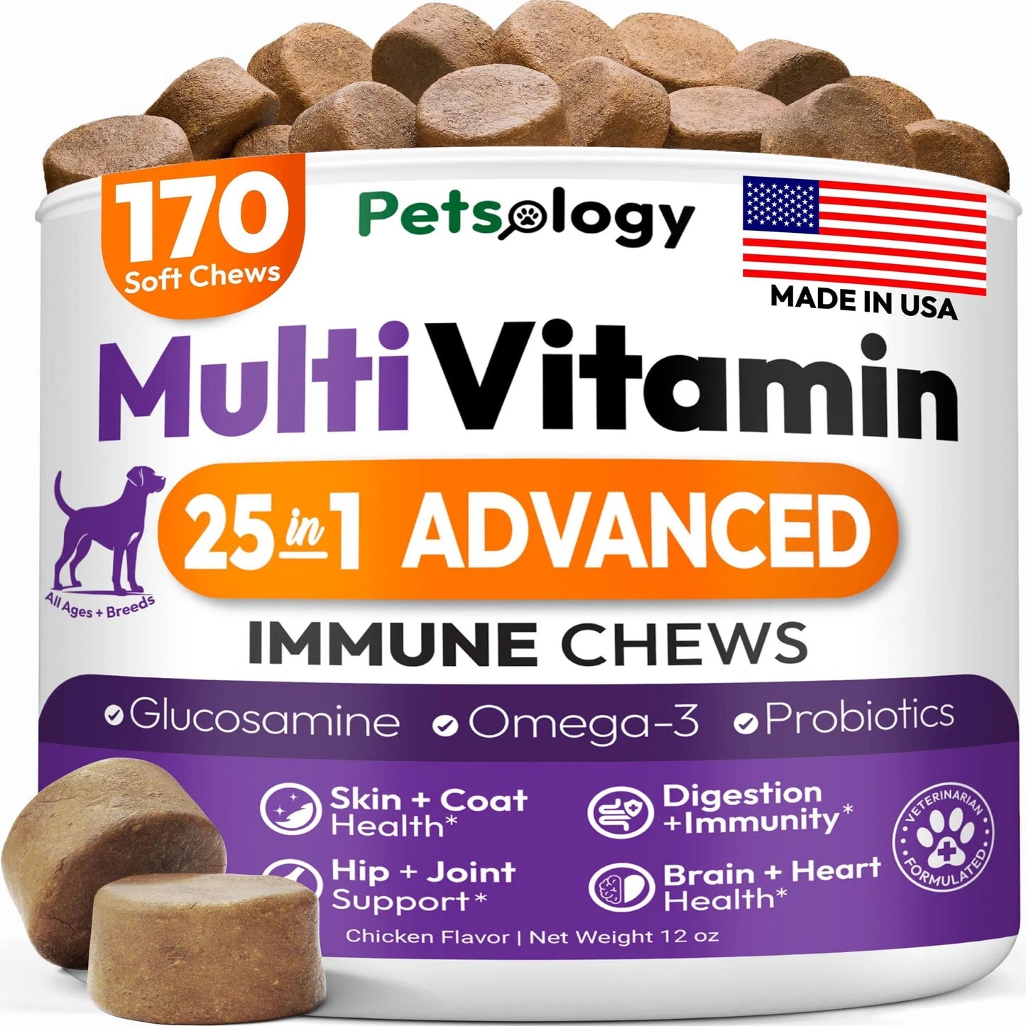 Dog Multivitamin Chewable Dog Vitamins And Supplements With Glucosamine 170 Chews Hip & Joint Pet Immune Support Skin & Coat Gut & Heart Health Senior & Puppy Multivitamin Pet Supplement - Big Cart Sky