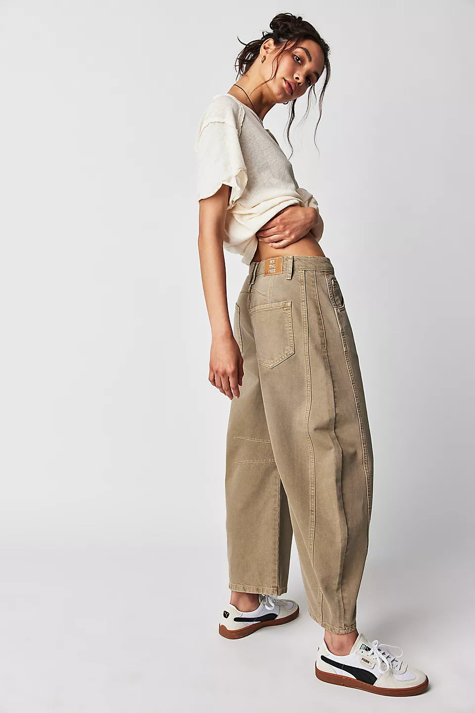 High Stretch Mid-Rise Barrel Jeans Fashion Wide Leg Shape Women Casual Baggy Mid Waist Denim Jeans - Big Cart Sky