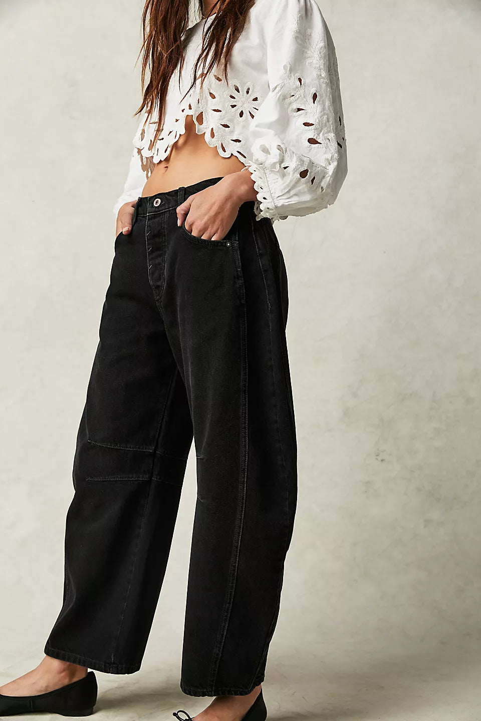 High Stretch Mid-Rise Barrel Jeans Fashion Wide Leg Shape Women Casual Baggy Mid Waist Denim Jeans - Big Cart Sky
