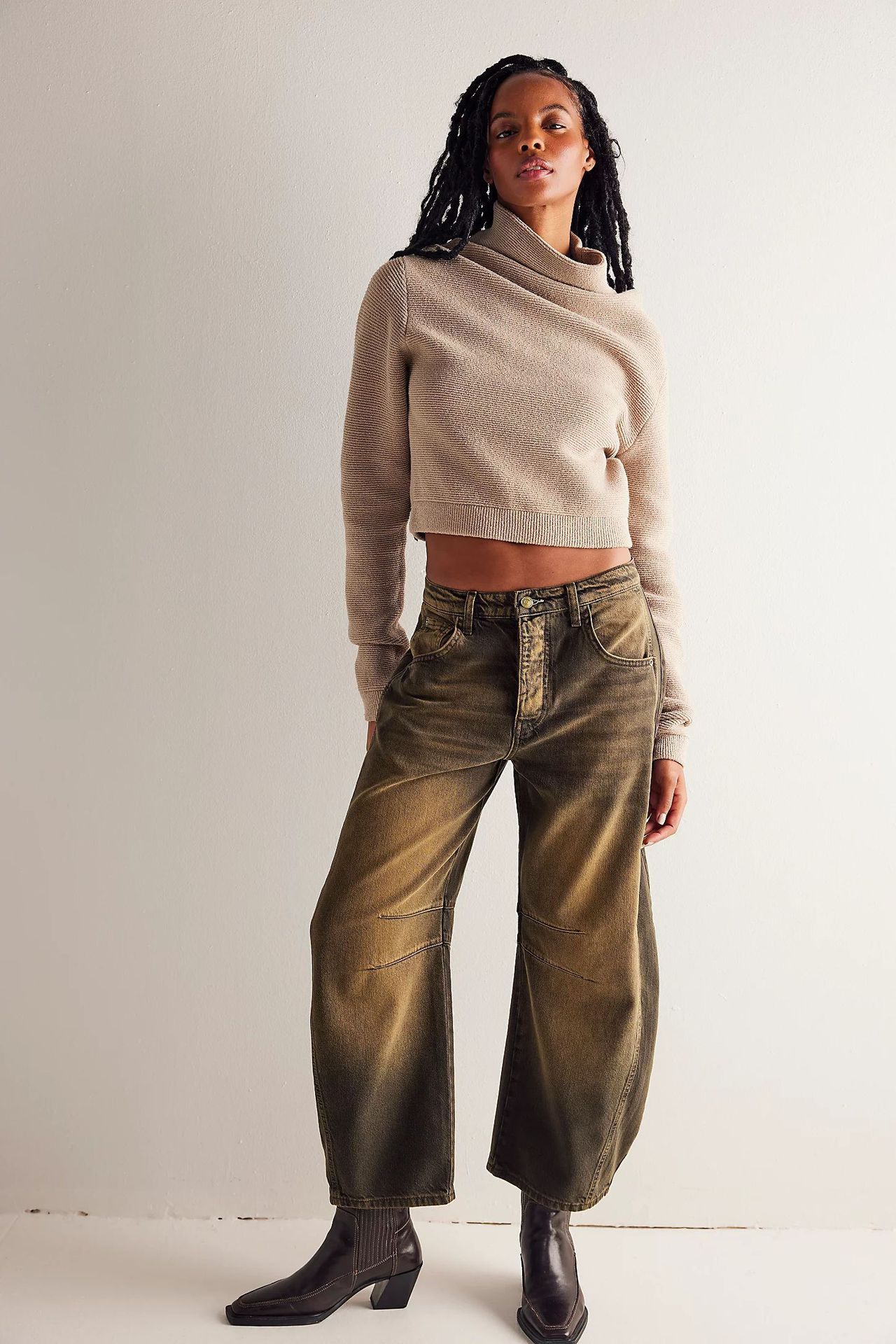 High Stretch Mid-Rise Barrel Jeans Fashion Wide Leg Shape Women Casual Baggy Mid Waist Denim Jeans - Big Cart Sky
