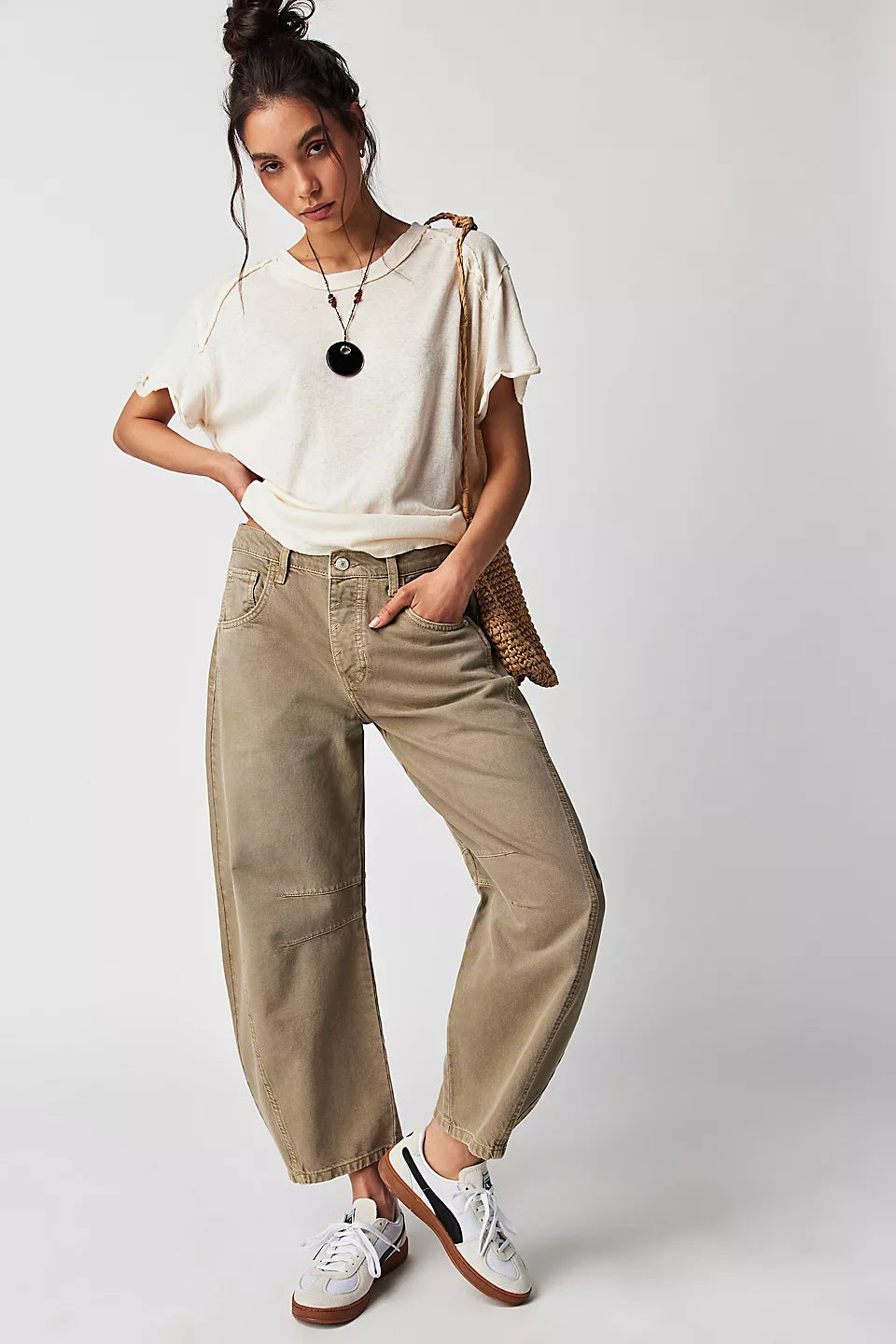 High Stretch Mid-Rise Barrel Jeans Fashion Wide Leg Shape Women Casual Baggy Mid Waist Denim Jeans - Big Cart Sky