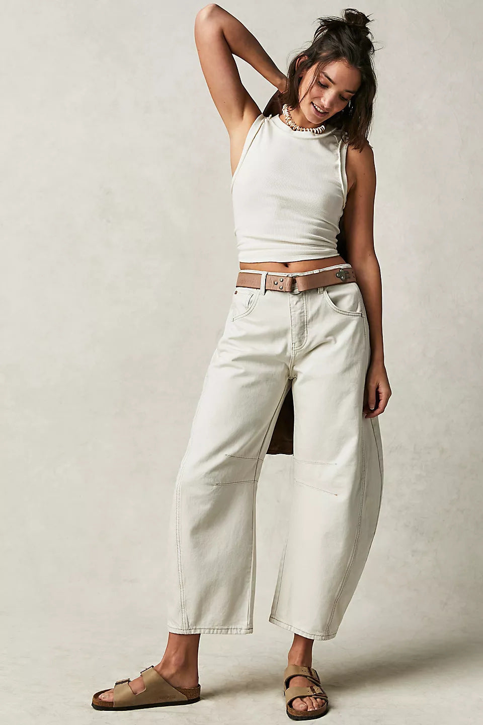High Stretch Mid-Rise Barrel Jeans Fashion Wide Leg Shape Women Casual Baggy Mid Waist Denim Jeans - Big Cart Sky