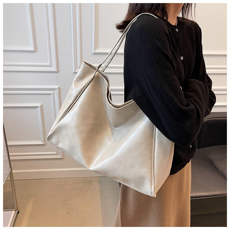 Vintage Women's Tote Bag Athletic Casual Fashion Large Capacity Leather Shoulder Bag Shopper Harajuku Simple Handbag - Big Cart Sky