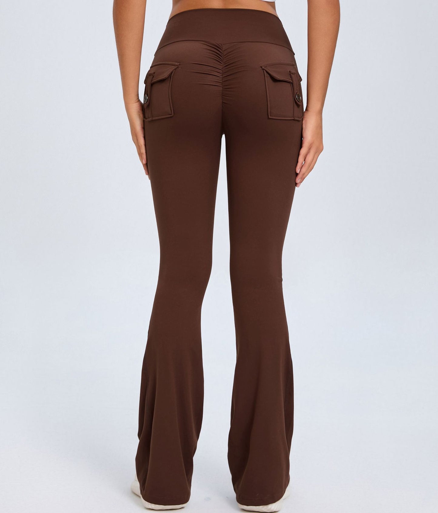 Yoga Fitness Flared Pants With Pockets Ins Fashion Slim High Waist Sports Trousers Scrunch Butt Booty Workout Lifting Leggings - Big Cart Sky