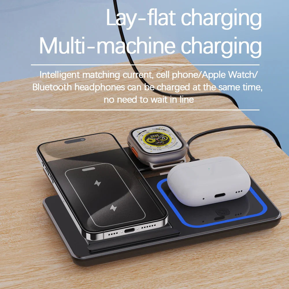 15W 3 In 1 LED Fast Wireless Charger Stand Foldable Charging Station For Smart Phone 15 14 13 12 11 IWatch 9 8 7 6 5 Airpods Pro - Big Cart Sky