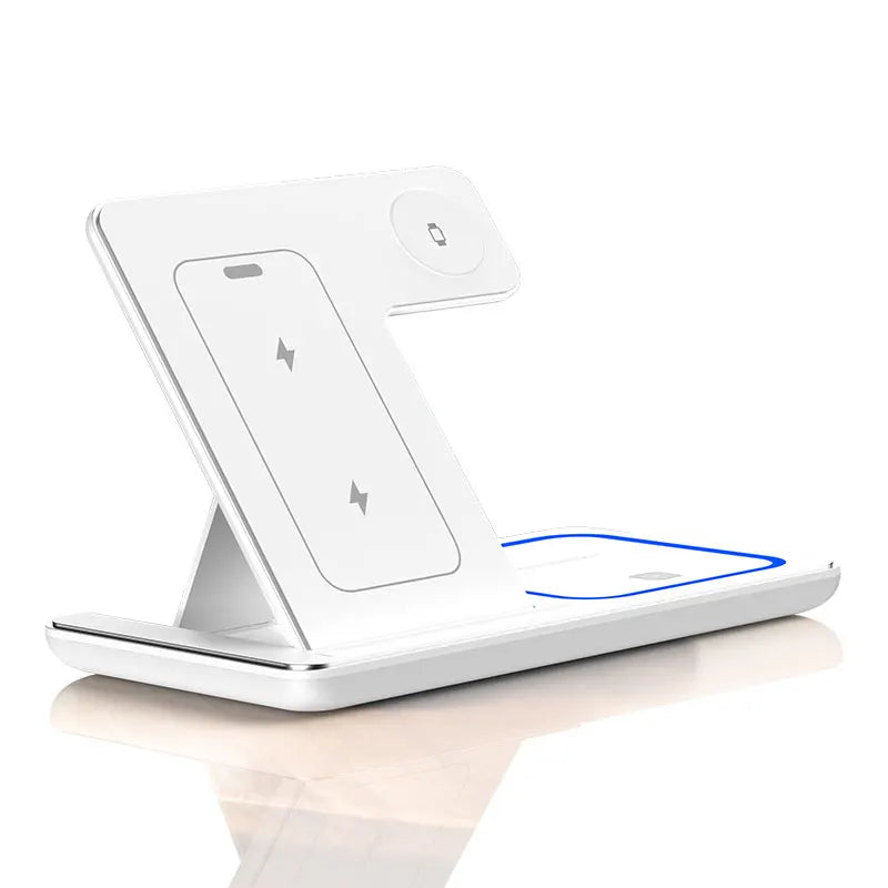 15W 3 In 1 LED Fast Wireless Charger Stand Foldable Charging Station For Smart Phone 15 14 13 12 11 IWatch 9 8 7 6 5 Airpods Pro - Big Cart Sky