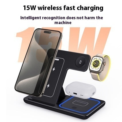 15W 3 In 1 LED Fast Wireless Charger Stand Foldable Charging Station For Smart Phone 15 14 13 12 11 IWatch 9 8 7 6 5 Airpods Pro - Big Cart Sky