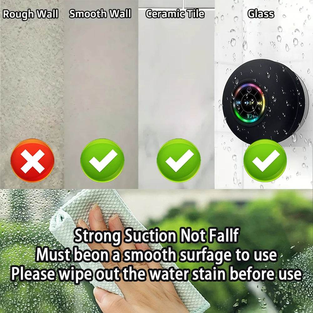 Portable Wireless Bluetooth Speaker – LED IPX4 Waterproof Mini Stereo Sound Box with Large Suction Cup - Big Cart Sky