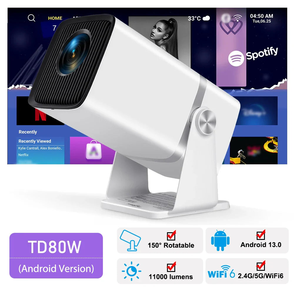 ThundeaL 4K Full HD Projector FHD TD80W Android WiFi 3D Home Theater TD80 Portable Beam Projector Meeting Video Movie PK HY320 - Big Cart Sky