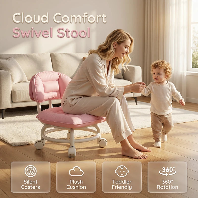 Rolling Low Stool with Backrest