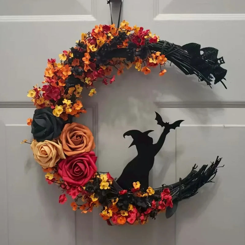 Crescent Moon Cat Halloween Wreath