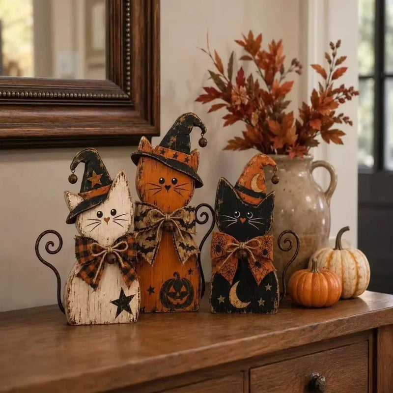 Retro Wooden Halloween Tabletop Decoration Set