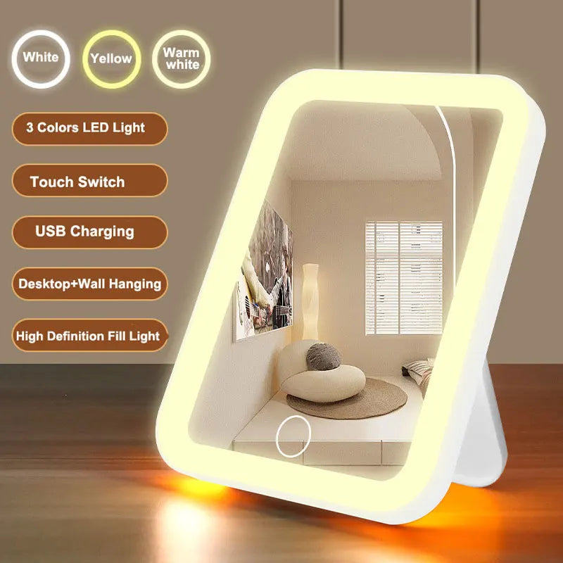 Portable LED Vanity Mirror – USB Rechargeable Makeup Mirror with Touch Control & 3 Light Modes - Big Cart Sky