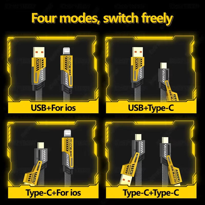 65W Quick Charger Spring USB Cable 4 in 1 Spring Data Cable 6A USB Typ
