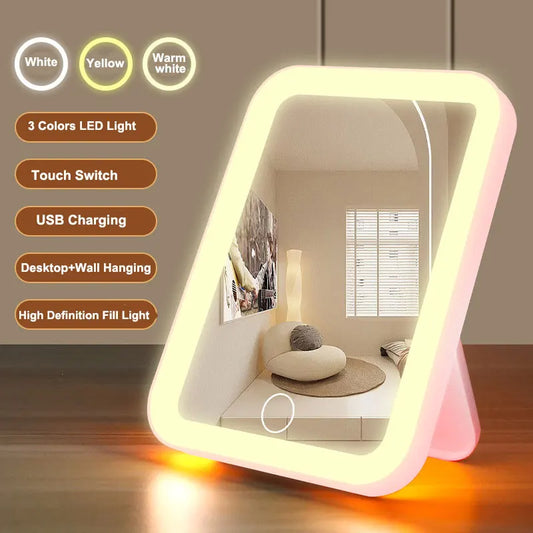 Portable LED Vanity Mirror – USB Rechargeable Makeup Mirror with Touch Control & 3 Light Modes - Big Cart Sky